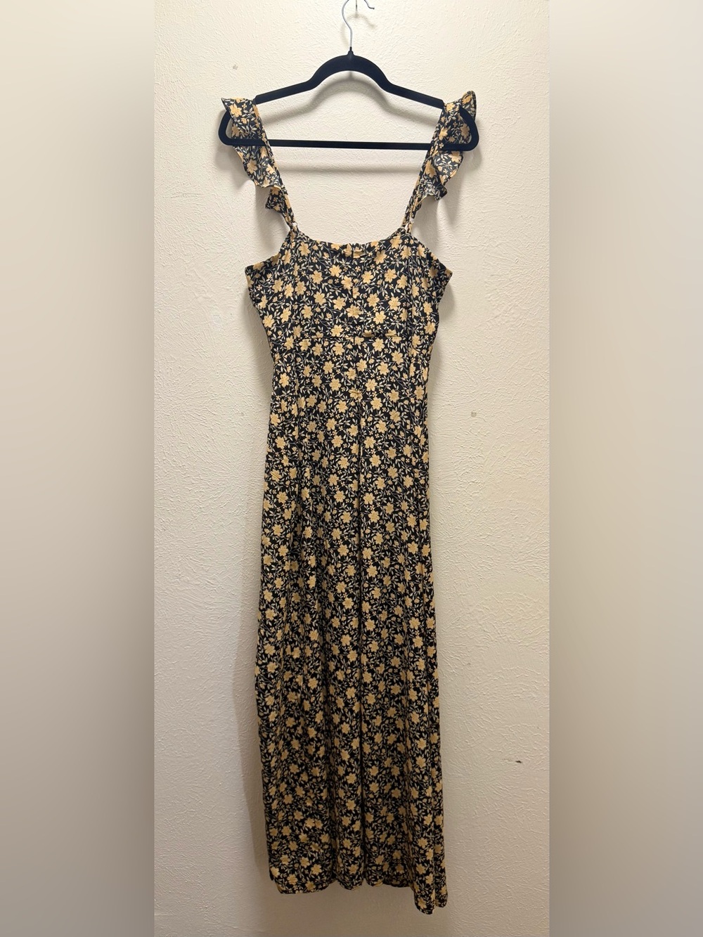 Lulu's Black Maxi Dress with Golden Yellow Floral Print and Tie Front - Picture 5 of 7